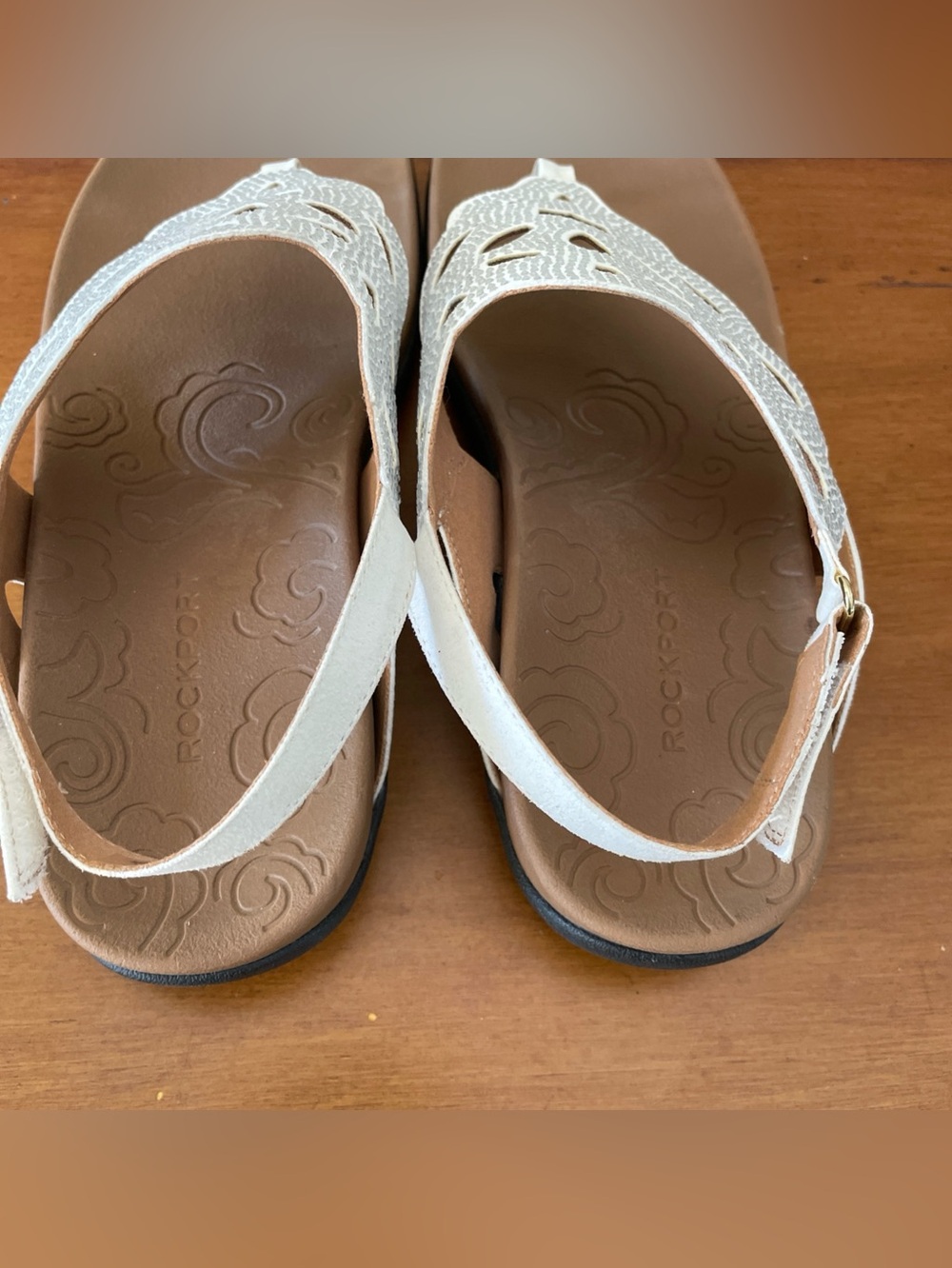 Rockport Ridge Sling Womens Sandals Sz 10 White Silver Bling Leather Laser Cut - Picture 12 of 14
